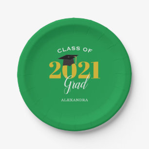 Klasse von 2021 Grad Simple Green und Gold Pappteller