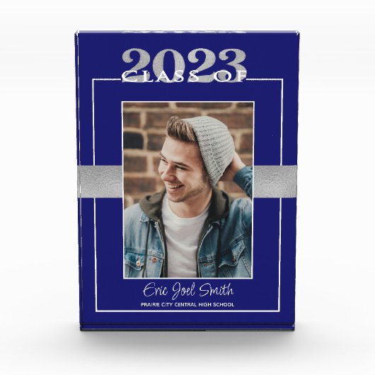 Klasse von 2023 Blue Silver Abschluss Keepake Fotoblock (Vorderseite)