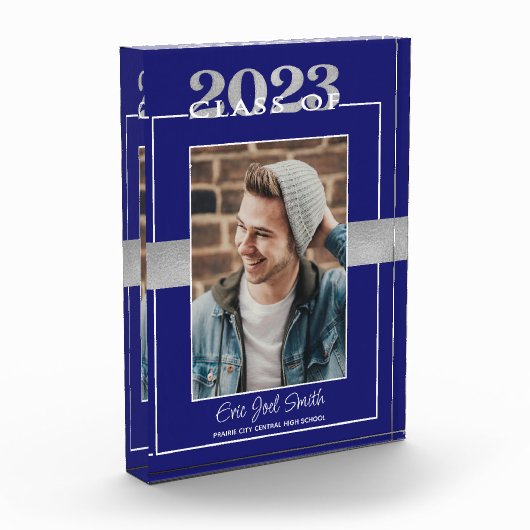 Klasse von 2023 Blue Silver Abschluss Keepake Fotoblock (Links)