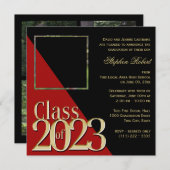 Klasse von 2023 Gold Grad Rot und Schwarz mit Foto Einladung (Vorne/Hinten)