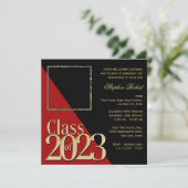 Klasse von 2023 Gold Grad Rot und Schwarz mit Foto Einladung (Stehend Vorderseite)