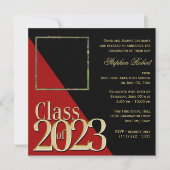 Klasse von 2023 Gold Grad Rot und Schwarz mit Foto Einladung (Vorderseite)