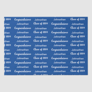 Klasse von 2024 Blue White Gratulationen Grad Name Seidenpapier