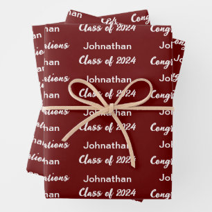 Klasse von 2024 Dark Red gratulation Grad Name Geschenkpapier Set
