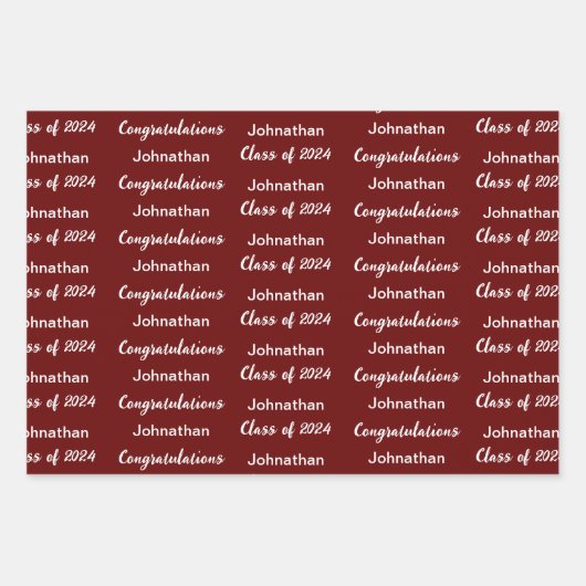 Klasse von 2024 Dark Red gratulation Grad Name Geschenkpapier Set (Vorderseite)