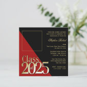 Klasse von 2024 Gold Grad Rot und Schwarz mit Foto Einladung (Stehend Vorderseite)