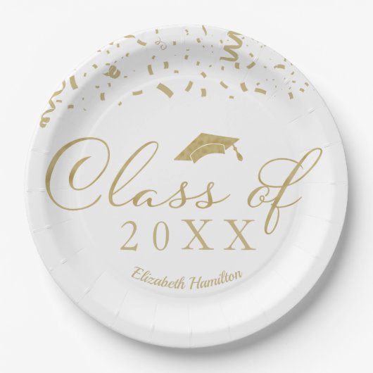 Klasse von 2024 Gold Script Graduation Party White Pappteller (Vorderseite)