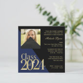 Klasse von 2024 Grad Gold und Blau mit Foto Einladung (Stehend Vorderseite)