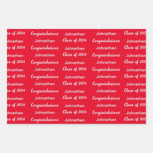 Klasse von 2024 Hellroter Glückwunsch Grad Name Geschenkpapier Set (Vorderseite 2)