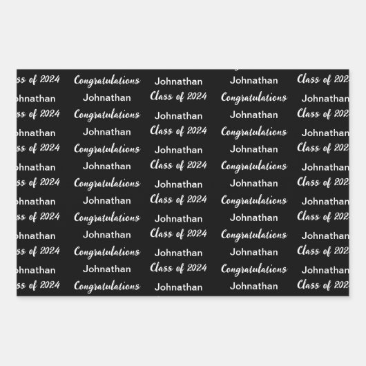 Klasse von 2024 Schwarzer Glückwunsch Grad Name Geschenkpapier Set (Vorderseite)