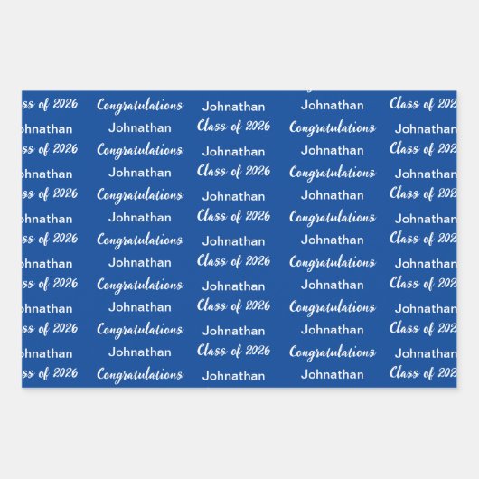 Klasse von 2025 Blue White Gratulationen Grad Name Geschenkpapier Set (Vorderseite 2)