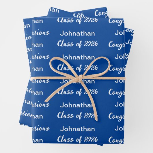 Klasse von 2025 Blue White Gratulationen Grad Name Geschenkpapier Set (Beispiel)