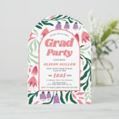 Klasse von 2025 boho Retro-Blume Abschluss gewölbt Einladung (Stehend Vorderseite)