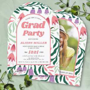 Klasse von 2025 boho Retro-Blume Abschluss gewölbt Einladung