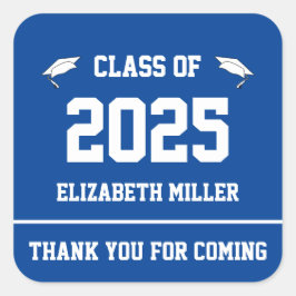 Klasse von 2025 Deep Blue und White Vielen Dank fü Quadratischer Aufkleber
