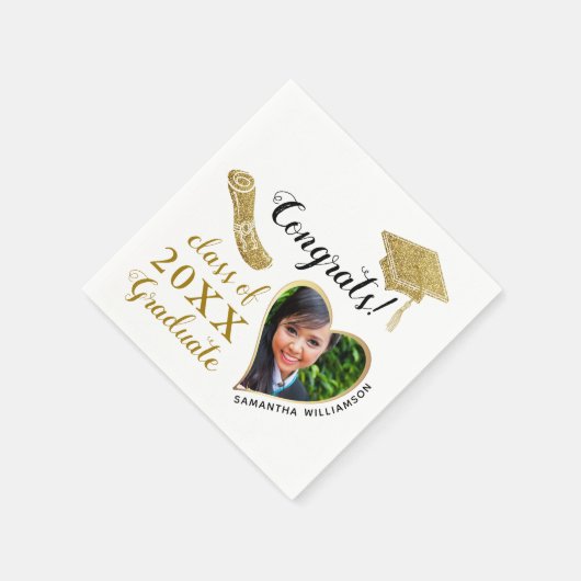 Klasse von 2025 Grad Foto White and Gold Abschluss Serviette (Ecke)