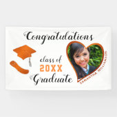 Klasse von 2025 Grad Foto White & Orange Abschluss Banner (Horizontal)