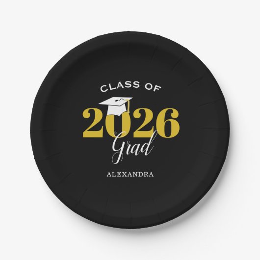 Klasse von 2025 Grad Simple Black and Gold Pappteller (Vorderseite)