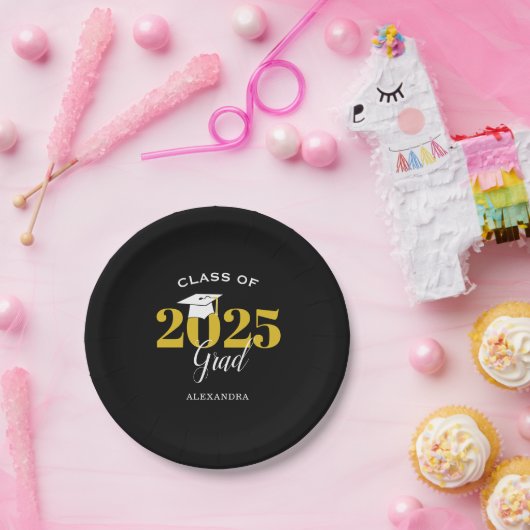Klasse von 2025 Grad Simple Black and Gold Pappteller (Party)
