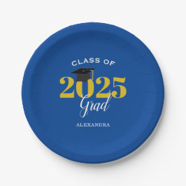 Klasse von 2025 Grad Simple Blue und Gold Pappteller
