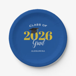 Klasse von 2025 Grad Simple Blue und Gold Pappteller