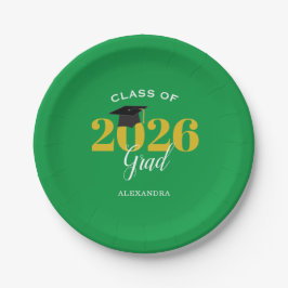 Klasse von 2025 Grad Simple Green und Gold Pappteller