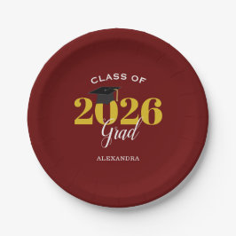 Klasse von 2025 Grad Simple Maroon and Gold Pappteller