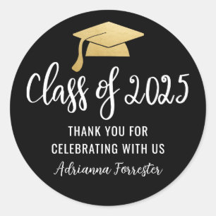 Klasse von 2025 Imitats Gold Foil Graduate Hat Bla Runder Aufkleber