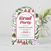 Klasse von 2025 Retro-Blume Abschluss gewölbt Einladung (Stehend Vorderseite)