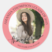 Klasse von 2025 Rosa Foto Abschluss Vielen Dank Runder Aufkleber (Vorderseite)