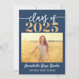 Klasse von 2025 Script Blue Printable Einladung