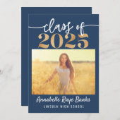 Klasse von 2025 Script Blue Printable Einladung (Vorne/Hinten)