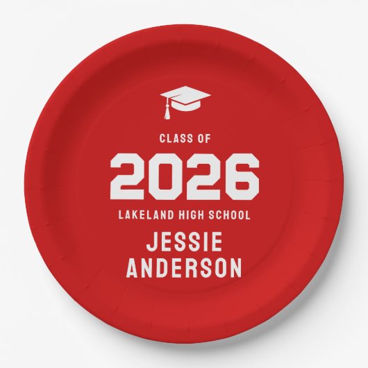 Klasse von 2026 Abschlussdesign in fettrot Pappteller (Vorderseite)