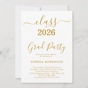 Klasse von 2026 Gold Schrift Modern Absolventenfei Einladung