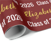 Klasse von 2026 Graduate's Name Dark Red White Gol Geschenkpapier (Rolleneckpunkt)