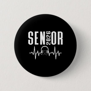 Klasse von 2026 Senior-Musik-Kopfhörer-Themen-Herz Button