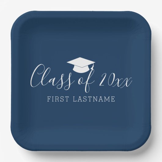 Klasse von 20xx Trendy Script und Name - Navy Blue Pappteller (Vorderseite)