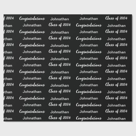 Klasse von 24 Schwarz-weiß Glückwunsch Grad Name Geschenkpapier (Flach)