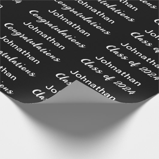 Klasse von 24 Schwarz-weiß Glückwunsch Grad Name Geschenkpapier (Ecke)