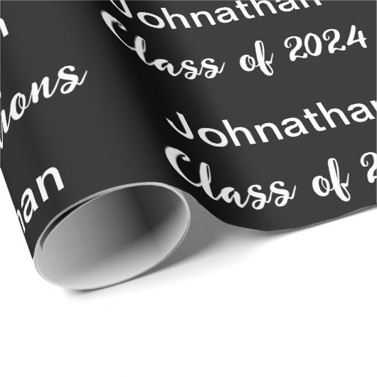 Klasse von 24 Schwarz-weiß Glückwunsch Grad Name Geschenkpapier (Rolleneckpunkt)