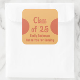 Klasse von '25 Orange Grad Name Dankeschön Abschlu Quadratischer Aufkleber