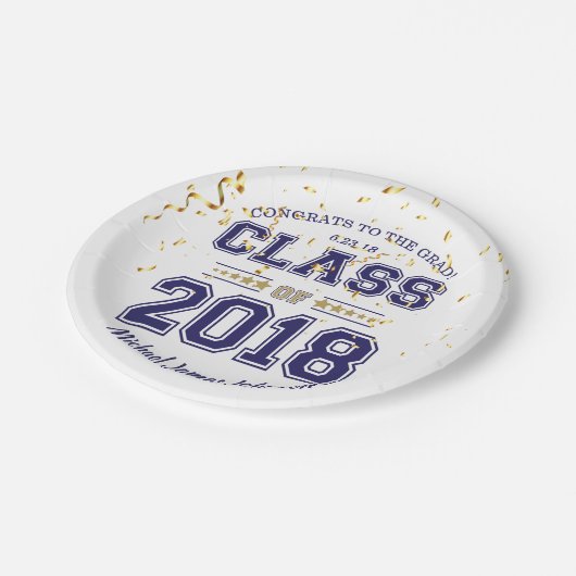 Klasse von Grad Party Blue und Gold 2018 Pappteller (Schrägansicht)