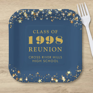 Klasse Wiedersehen Blue Gold Stars Personalisiert Pappteller