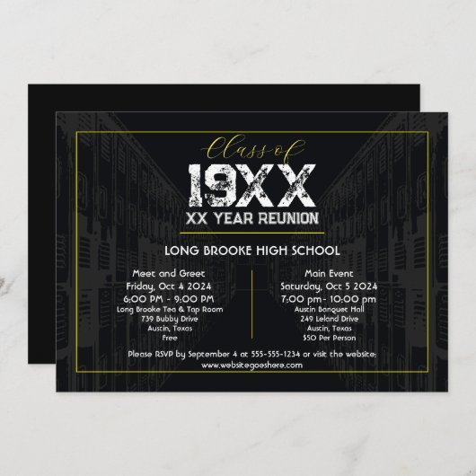 Klasse Wiedersehen jedes Jahr elegant schwarz Einladung (Vorne/Hinten)