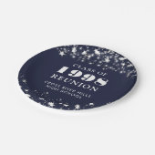 Klasse Wiedersehen Navy Blue Silver Stars Personal Pappteller (Schrägansicht)