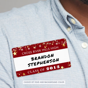 Klasse Wiedersehen Red Gold Stars Name Tag