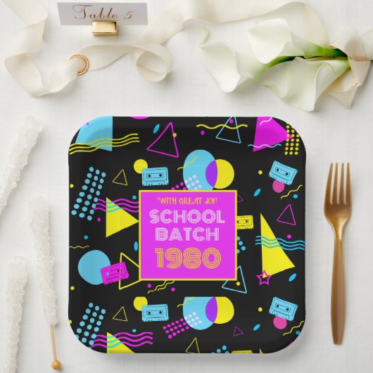 Klasse Wiedersehen Retro School 80er Jahre Stil Pappteller (Hochzeit)