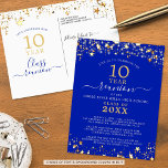 Klasse Wiedersehen Royal Blue Gold Star Postkarte<br><div class="desc">Moderne und elegante Wiedersehen Postcard Einladung für jedes Jahr Wiedersehen (10 Jahre gezeigt) mit goldenen Sternen und Lichtern, eleganter handgeschriebener Schriftzeichen-Typografie und einem benutzerdefinierten Farbhintergrund (in königsblau dargestellt), mit dem Sie Ihre Schulfarbe oder Party-Themenfarbe ändern können. Alle Texte können bearbeitet werden, um sich selbst zu machen. HILFE: Für Hilfe bei...</div>