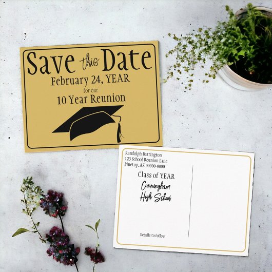 Klasse Wiedersehen Save the Date Black Gold Postkarte