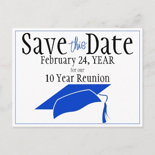 Klasse Wiedersehen Save the Date Blue Grad QR-Code Postkarte (Vorderseite)